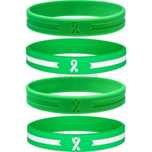 400pcs Green Awareness Ribbon silicone wristband bracelet free shipping by DHL
