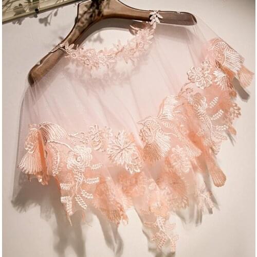 Womens Spring Summer bird flower embroidery pink mesh Pashmina Female Summer Sunscreen Mesh Lace Shawl cloak R3486