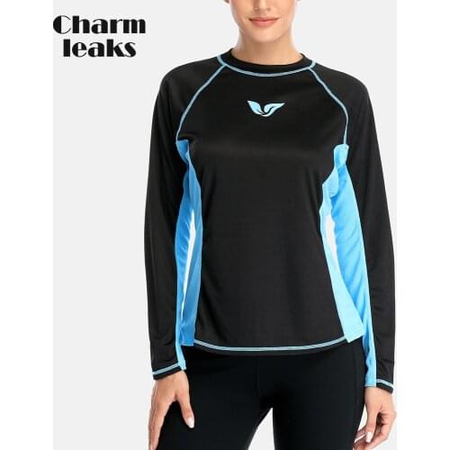 Charmleaks Women Quick-drying Shirts Long Sleeve Rash Guard Hiking Top Running Biking Shirts Rashguard UPF 50+ Beachwear