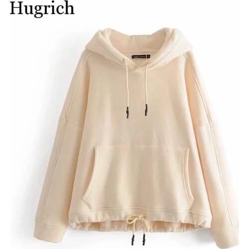 Women Harajuku Cotton Hoodies Solid Patchwork Pockets Regular Oversize Sweatshirt Plus Size Tops Hoodies