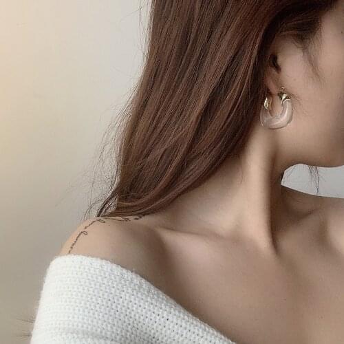 Minar Sweet Transparent Resin U Shape Earrings for Women Gold Color Metal Geometric Statement Dangle Earrings Trendy Jewelry