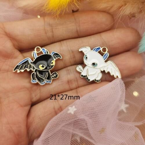 10pcs/bag Cartoon Fly Dragon Charm Pendant Gold Tone Metal Enamel Charms For DIY Hair Earring Jewelry Making Couple Accessories