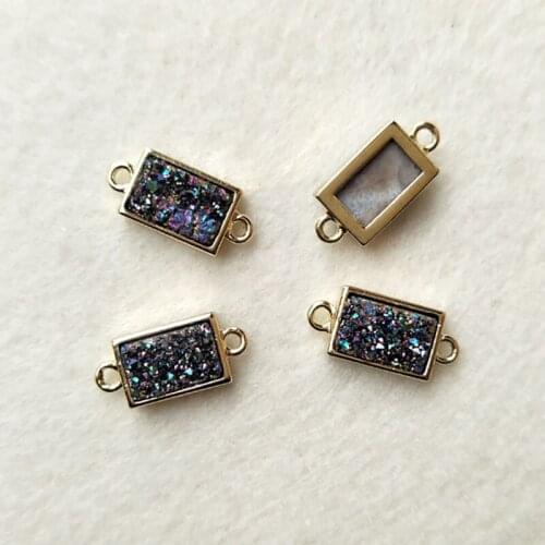 10pcs rectangle colourful Druzy Agate Geode Druzy Pendants Gold Plated Titanium Druzy charms Connector with Double Bails CT68