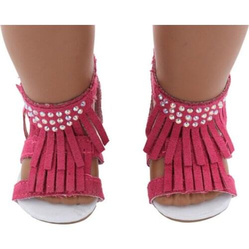 18 Inch Cassel Rose Red Sandals Doll Shoes Summer Pu Shoes Fit 43 cm Reborn Dolls Toys For Girlss Gift 1/3 BDJ Ressian Dolls