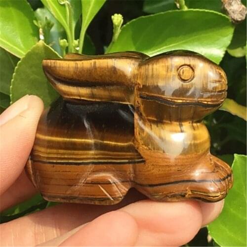2inch Natural Quartz Crystals And Minerals Rabbit Hand Carved Statue Tiger Eye Stone Crafts Sculpture