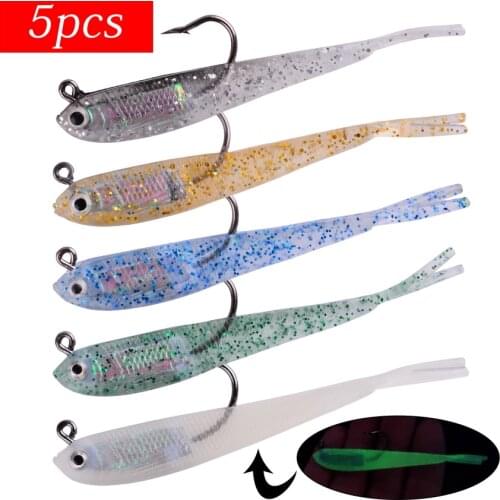 5PCS 75mm With Hook Soft Lure Silicone Artificial Bait Saltwater Freshwater Fishing Soft Lures Fishing Lure Fishing Gear