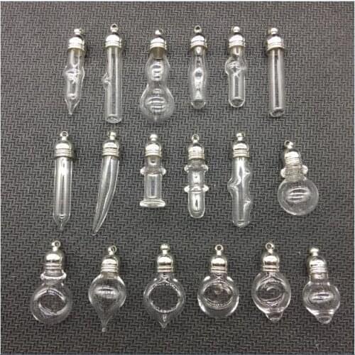 50X 5mm glue cap glass Vial Pendant locket charms mini wishing glass bottles with Tassel cap name on rice art jewelry making