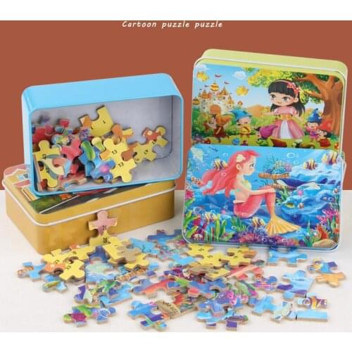 60 pieces of iron box wooden puzzle cartoon cartoon graphic jigsaw puzzle