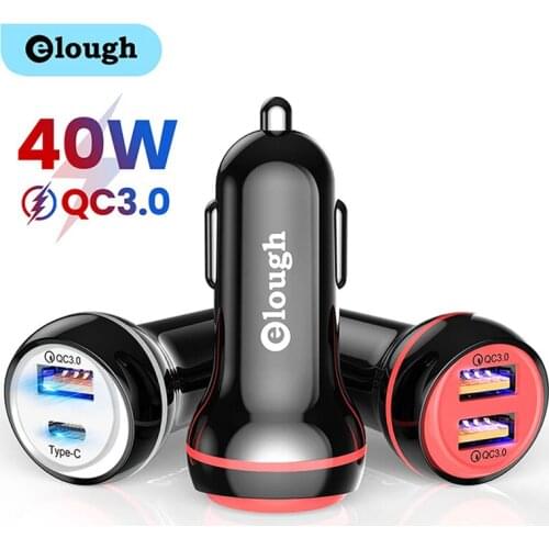 Elough USB Car Charger 40W Fast Charging USB Type C Quick Charge QC 3.0 Charger For iPhone Huawei Xiaomi Poco X3 USB PD Charger