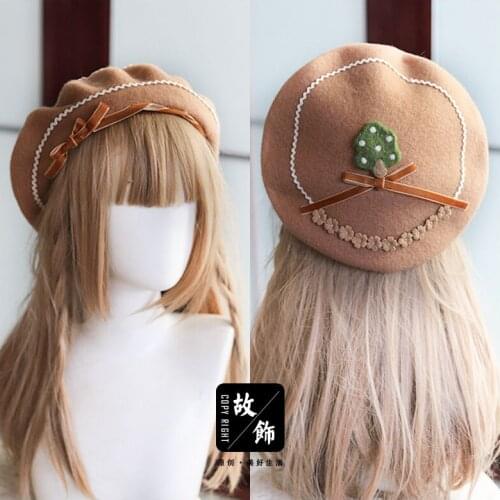 Hand Made Bowknot Wool Felt Small Tree Berets Flower Department of Forestry Original Women Hat Free Shipping B