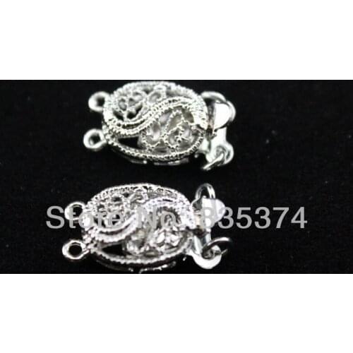 Free shipping!!!Brass Box Clasp,High quality,oval, Imitation Rhodium plated, double row, nickel, lead & cadmium free
