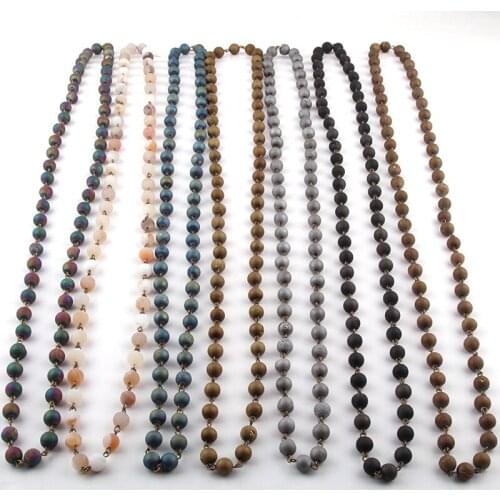 Free Shipping Fashion Bohemian Tribal Jewelry Natural Druzy Beadl Rosary Chain Stone Necklace