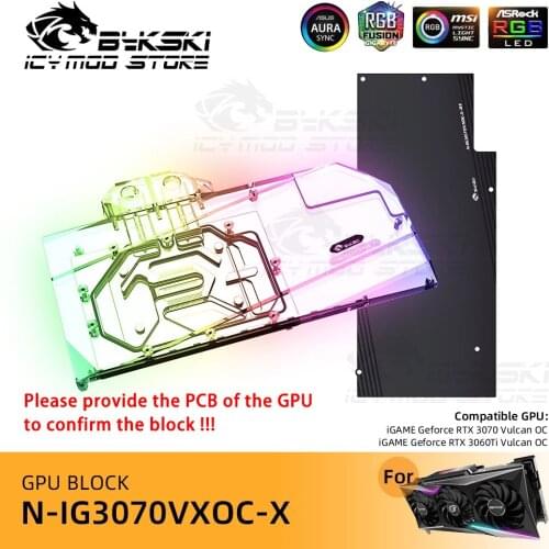 Bykski GPU Block for IGAME Geforce RTX 3060Ti 3070 Vulcan OC ARGB Heatsink Video Card Water Block Water Cooling N-IG3070VXOC-X