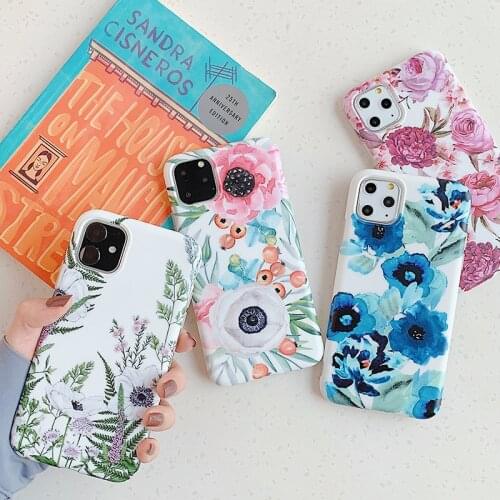 Vintage Flowers Leaf Phone Case For iPhone 12 11 Pro Max 12 Mini XR XS Max 7 8 Plus X Soft Silicone IMD Floral Back Cover Coque