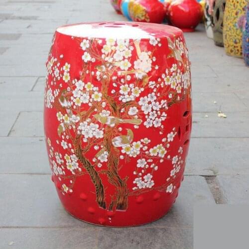 Jingdezhen Ceramic Table Stool Set Color Glaze porcelain Stool Red Plum Outdoor bath room stool