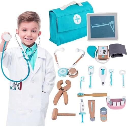 Wooden Kids Doctor Playset for Toddlers Pretend Toy 18 Pieces Dentist Toolbox Medical Kit for 3, 4 and 5 Year Old Girls and Boys