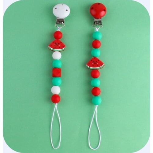 Watermelon Style Food Grade Silicone Baby Pacifier Clips Fruit Shape Infant Dummy Chain Nipple Holder BPA Free Toy Teeth Leash