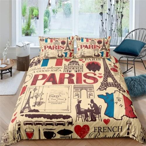 Home Living Luxury 3D Romantic Paris Bedding Set Comfortable Duvet Cover Set Kids Bedding Set Queen and King EU/US/AU/UK Size