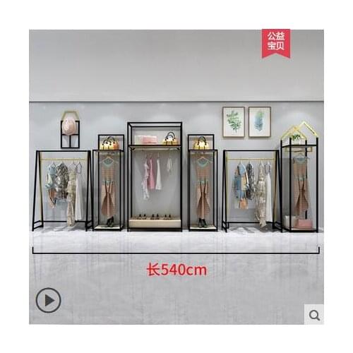 High-end titanium womens wear store display rack floor style simple clothing shelves multifunctional display combination