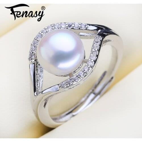 FENASY Natural Freshwater Pearl Rings New Fashion Trendy Fashion Zircon Party Silver Color Adjustable Rings For Women Wholesale