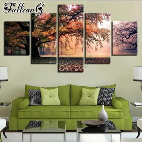 FULLCANG Autumn landscape tree 5 piece diy diamond painting full square round drill mosaic embroidery sale home decor FC3118