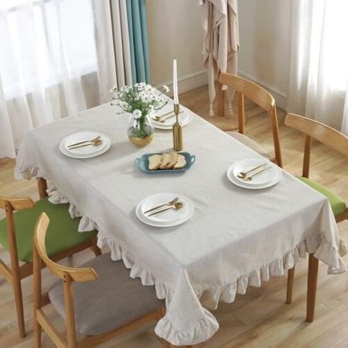 Cotton Solid Tablecloth Lotus Lace Splice Washable Coffee Dinner Comfortable Table Cloth for Christmas Wedding Banquet
