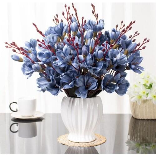 Artificial Orchid 5 Fork Magnolia Bouquet Wedding Home Decoration Accessories For Living Room Easter Decoration Fake Flower