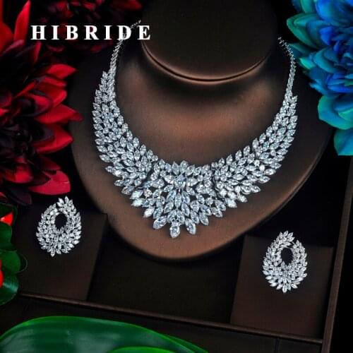 HIBRIDE Sparkling Marquise Cut Cubic Zirconia Big Full Jewelry Sets Women Bride Necklace Set Dress Accessories Party Show N-340