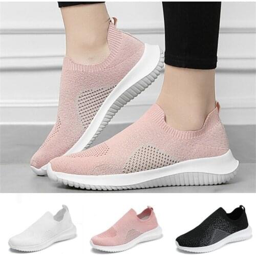 Womens Vulcanize Shoes Elastic Sock Casual Shoes Solid Breathable Slip On Lightweight Flat Female Sneakers Mesh Walking Shoes