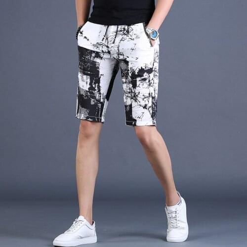 Summer Mens Beach Shorts Casual Inkjet Printed White Shorts