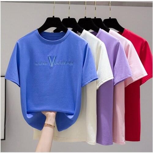 GGRIGHT Summer Cotton Short Sleeve Vintage Female T-shirt White Tshirt Women Embroidery Tops Fashion Black Tee Shirt Femme