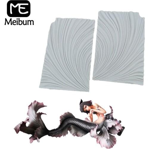 Meibum Mermaid Sugar Craft Wave Fondant Cake Silicone Mold Fish Tail Fin Chocolate Dessert Decorating Mould Baking Accessories