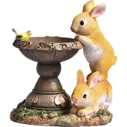 Cute Bunny Drinking Water Solar Lamp Ornaments Resin Garden Ornaments Solar Resin Rabbit Lamp Durable Weatherproof Decor