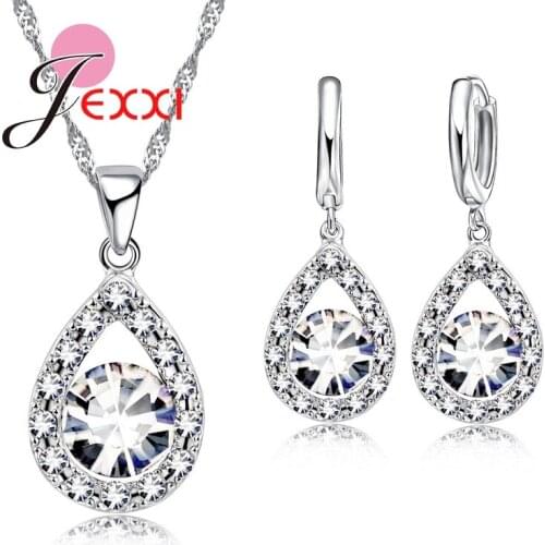 Fashion Drop Pendant Necklace/ Earring Jewelry Set 925 Sterling Silver Cubic Zircon Wedding Jewelry Set For Female