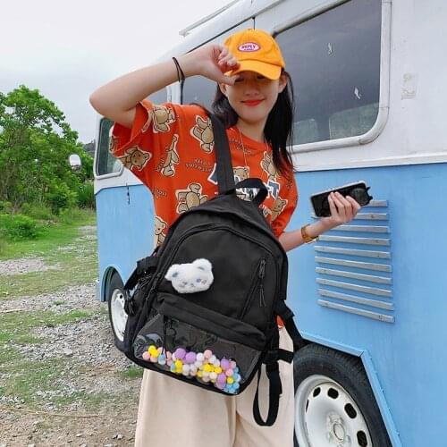 Kawaii Doll Pendant Fashion Female Backpack Canvas Waterproof Schoolbag For Girls Large Capacity Lightweight Travel Backpacks