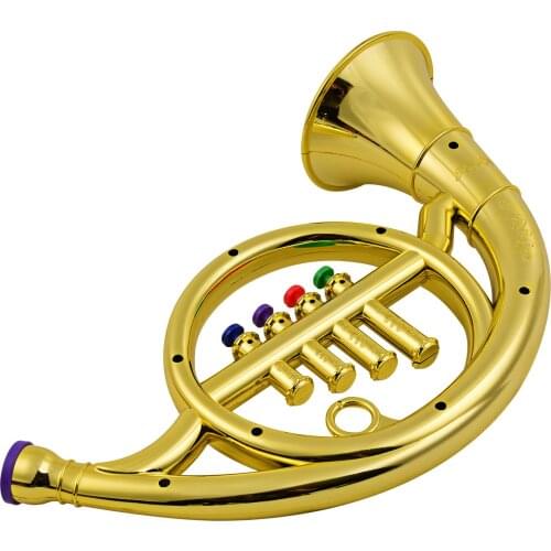 Musical Wind Instruments French Horn for Kids Toddlers ABS Metallic Gold Horn with 4 Colored Keys