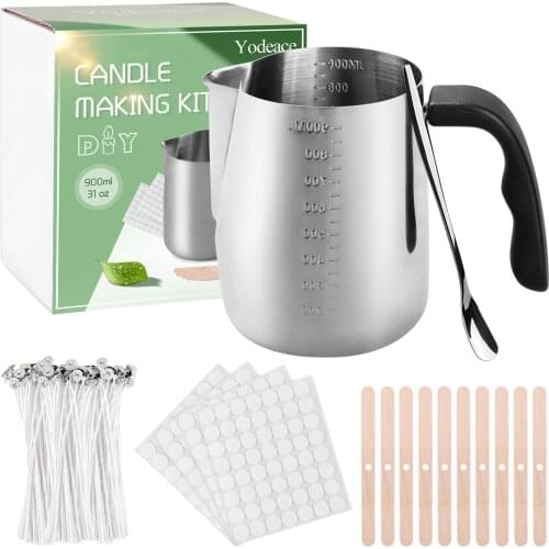 212PCS DIY Candle Making Supplies Kit 31oz Melting Pot Spoon Burn Wicks Stickers Centering Devices for Wicks Candles Craft Tool