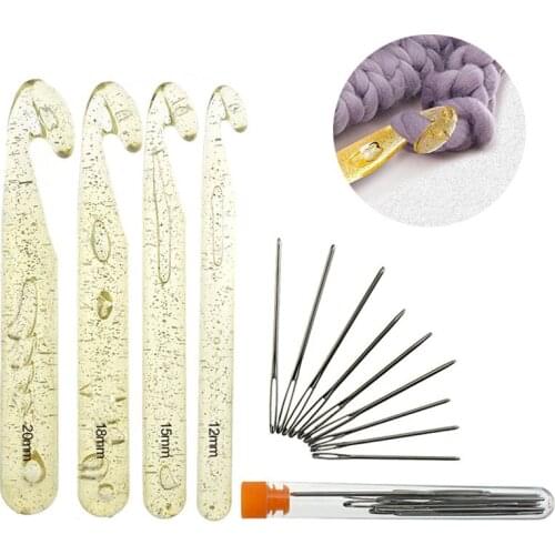 12-20mm Crochet Hook Set With 9 Pieces Large-eye Sewing Needles Large Size Knitting Needles DIY Sewing Tools Accessories