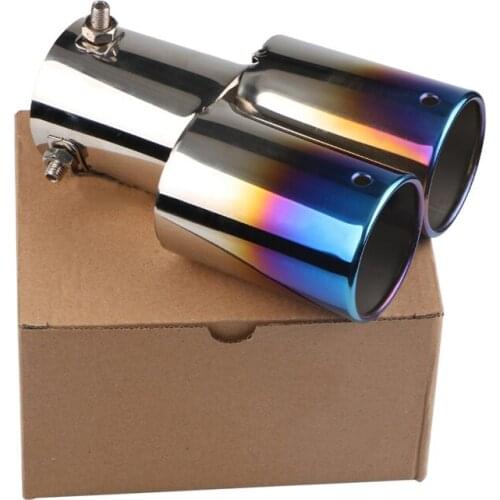 Blue 63 mm Car Exhaust Tips Dual-outlet Stainless Steel Muffler Pipe 3 Bolt Plug-in Auto SUV Universal Exhaust Pipe 125 mm Outer