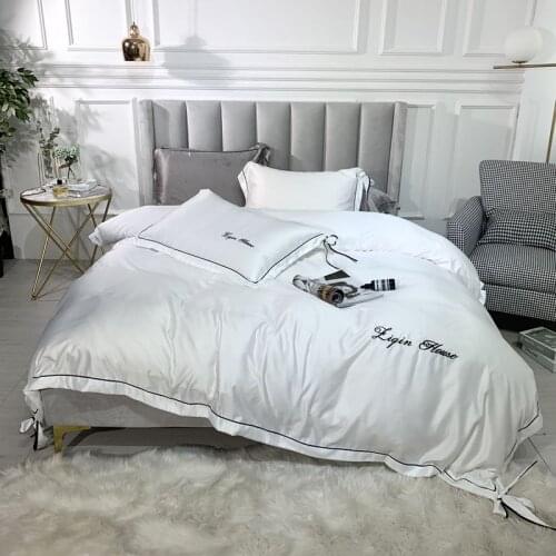 2020 New Glossy Satin Bowknot Bedding Set Smooth Lustrous Duvet Cover Set Bed Sheet Pillowcases Queen King size 4pcs