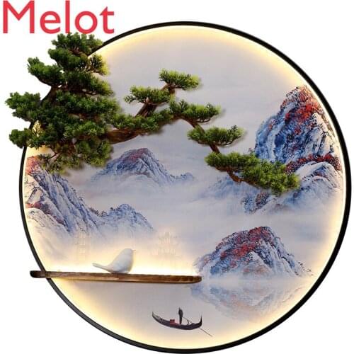 New Chinese Style Pendant round Wall Decoration Hotel Wall Background Wall Decoration Welcome Pine Wall Hanging