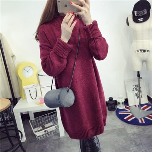 NEW Women Long Warm Sweaters Autumn Winter Loose Sweater Dress Hight Collar Mid-long Thick Pullovers Y2k 2021 Clothing