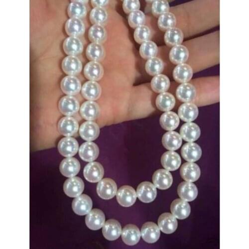 35'' 10-11MM freshwater GENUINE WHITE PEARL NECKLACE White Gold 925silver