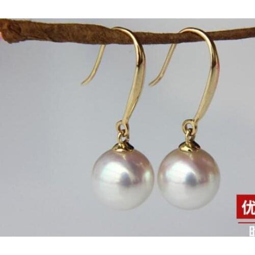 Stunning pair of 10-11mm south sea white pearl dangle earring 14k
