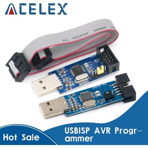 1Set USBASP USBISP AVR Programmer USB ATMEGA8 ATMEGA128 ATtiny/CAN/PWM 10Pin Wire Module DIY + 10Pin To 6 Pin Adapter Board