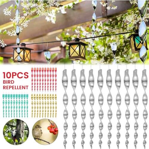 10 Pcs/Set Bird Repellent Rod Outdoor Rotating Reflective Bird Deterrent Device Wind Spiral Bird Scare Rod Hanging Ornament 30cm