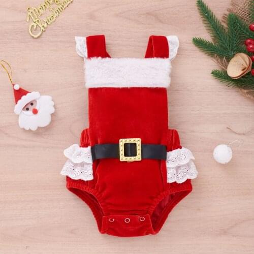 Newborn Baby Christmas Outfit Santa Claus Cosplay Costume Autumn Winter Lace Ruffles Bodysuits Baby Christmas Clothes 1-2 Years