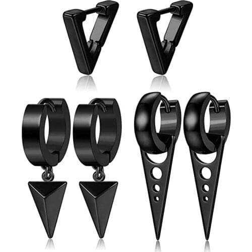 3 pairs/set fashion triangle stainless steel personality pop earrings earrings set punk street style male and female earrings
