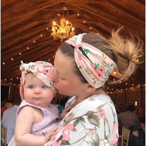 Baby and Mom turban Headbands Hair Accessories Newborn Toddle Kids Baby Boy Girl Winter Printed Bowknot Beanie Hat Caps