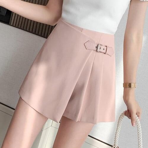 Harajuku Asymmetry Shorts Female High Waist A-line Wide Leg Pleated Mini Skirts Shorts Preppy Style Student Summer Short Pants